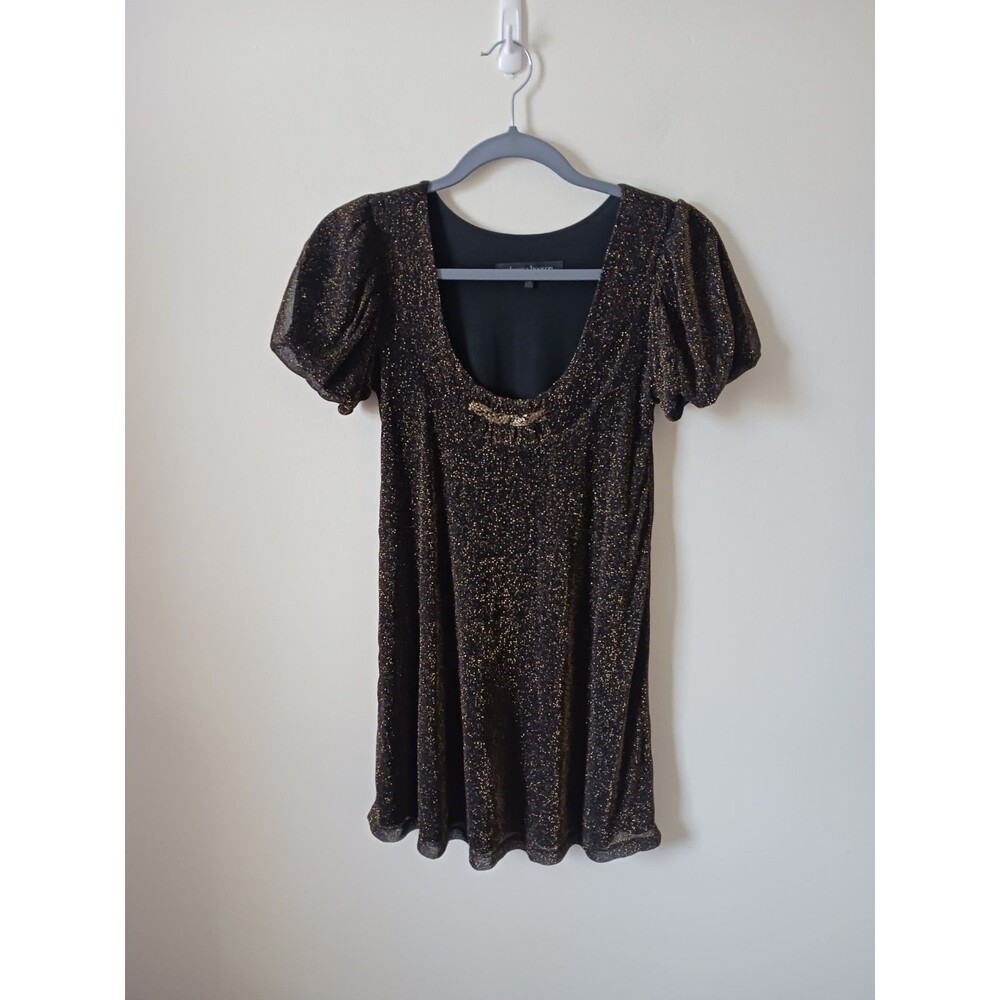 Rebecca Beeson Vintage Y2K Top Women 0 Black‎ Gold Metallic Party Clubwear